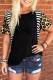 Leopard Striped Patchwork Casual Black T Shirt for Women