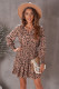 Brown Casual Floral V Neck Shirred Frill Tiered Mini Dress