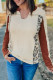 Leopard Patchwork Color Block Casual Waffle Knit Long Sleeve Top for Women
