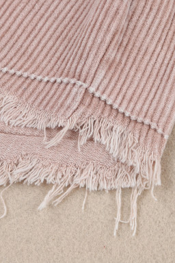 Pink Colorblock Raw Hem Hooded Corduroy Jacket