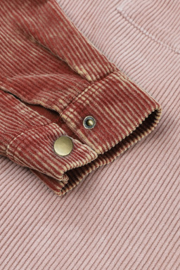 Pink Colorblock Raw Hem Hooded Corduroy Jacket