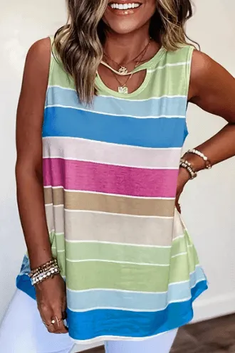Multicolor Striped Colorblock Casual Cut-out Tank Top