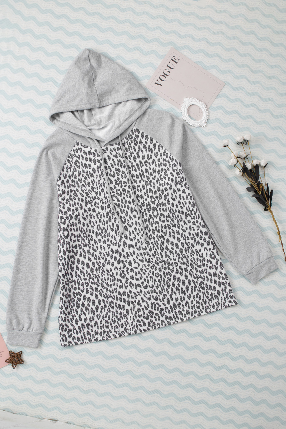 Grey Cheetah Print Drawstring Plus Size Hoodie | SHEWIN Wholesale