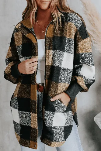 Plaid Zipper Coat