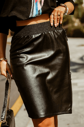 Elastic Waist Side Zipper Sexy Faux Leather Skirt