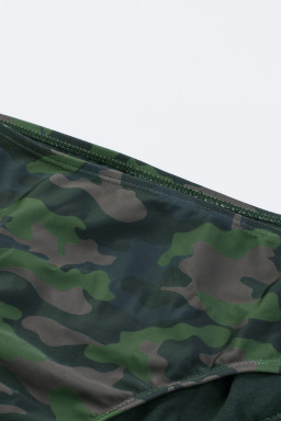 Green Camouflage Print Halter Backless Tankini Swimsuit