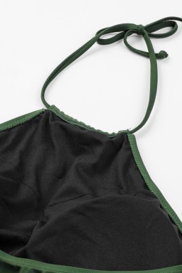 Green Camouflage Print Halter Backless Tankini Swimsuit