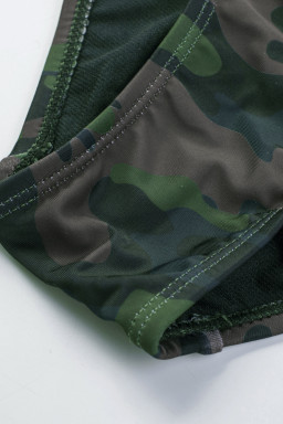 Green Camouflage Print Halter Backless Tankini Swimsuit