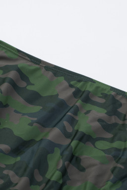 Green Camouflage Print Halter Backless Tankini Swimsuit
