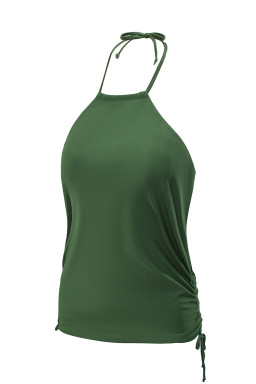 Green Camouflage Print Halter Backless Tankini Swimsuit