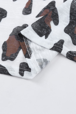 White Leopard Print Casual Open Front Cardigan