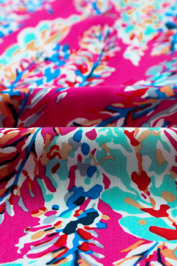 Abstract Print Wrap V Neck Flutter Sleeve Mid Length Summer Dress