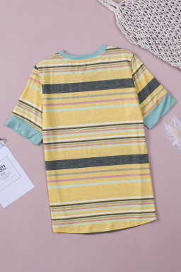 Multicolor Casual Stripes Crew Neck T Shirt