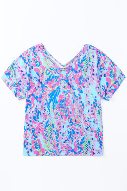 Abstract Tropical Plants Short Sleeve V Neck Tee