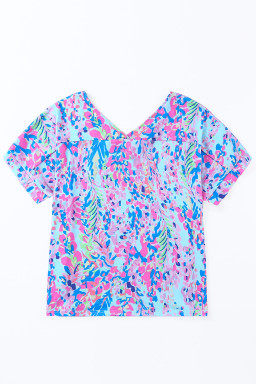 Abstract Tropical Plants Short Sleeve V Neck Tee Shirt