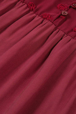 Burgundy Ruffle Trim Swiss Dot Button Closure Sleeveless Shirt