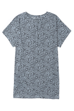 Gray Cheetah Print Casual Side Pockets Short Sleeve Tunic Top