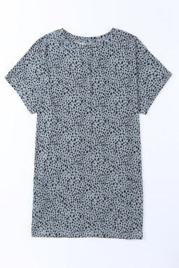 Gray Cheetah Print Casual Side Pockets Short Sleeve Tunic Top