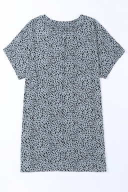 Gray Cheetah Print Casual Side Pockets Short Sleeve Tunic Top