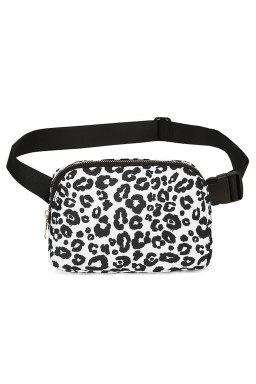 Black 20*5*14cm Leopard Print Buckle Canvas Waist Pack Belt Bag