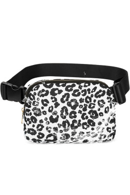 Black 20*5*14cm Leopard Print Buckle Canvas Waist Pack Belt Bag