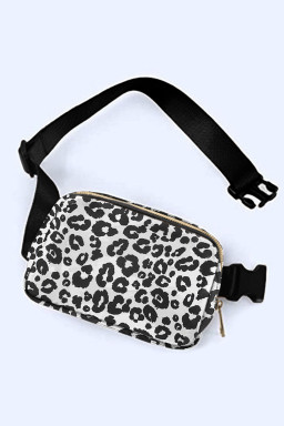 Black 20*5*14cm Leopard Print Buckle Canvas Waist Pack Belt Bag
