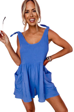 Blue Gauze Cotton Sleeveless Summer Romper