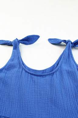 Women's Blue Gauze Cotton Sleeveless Short Romper