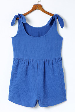 Blue Solid Color Gauze Cotton Sleeveless Short Romper