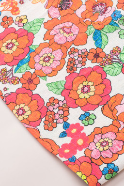 Red Floral Split Neck Ruffle Sleeve Blouse