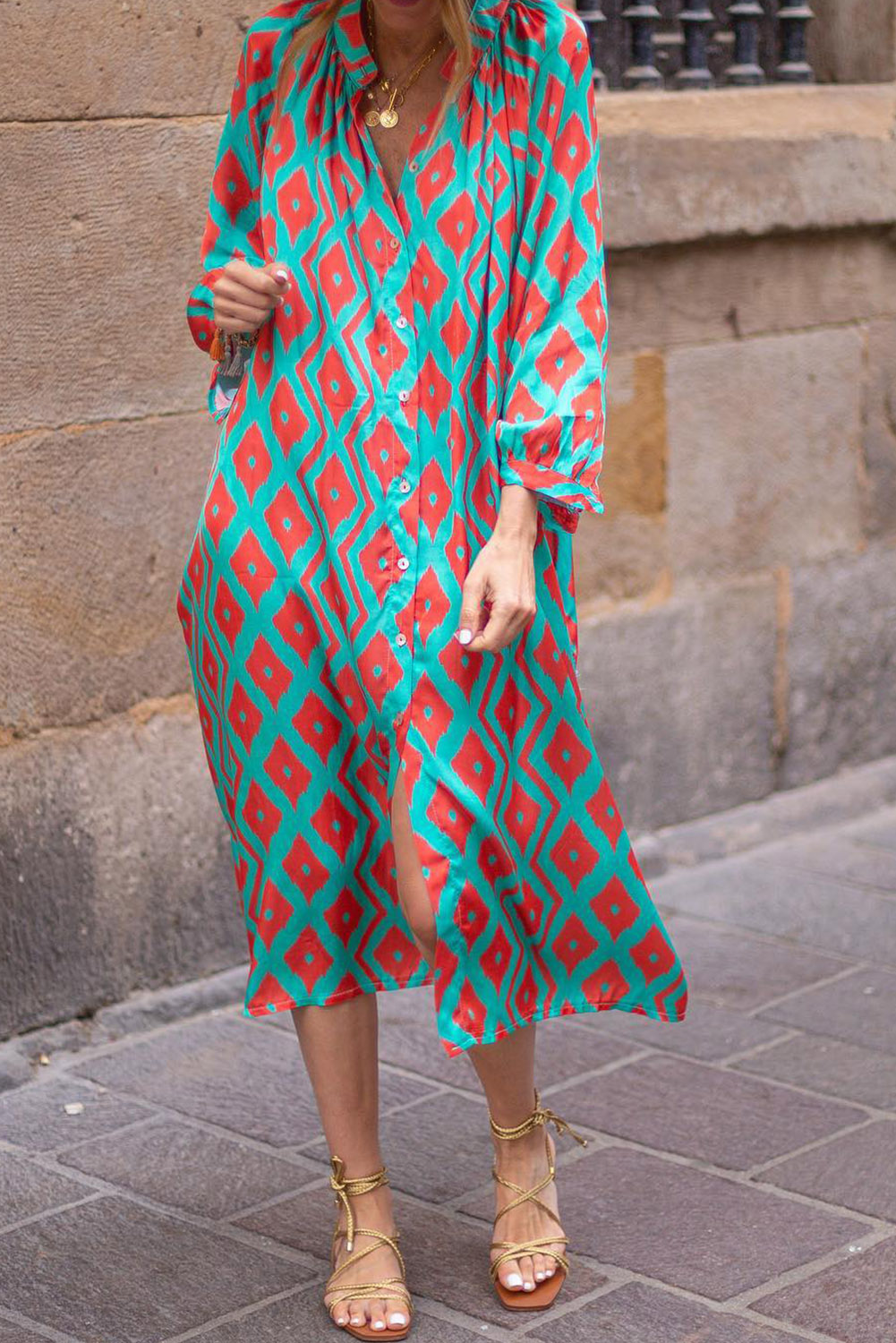 Women's Plaid Print Tunic Dress - Long Sleeve, V-Neck, Loose Fit With Ruffle Hem For Casual Or Dressy Occasions