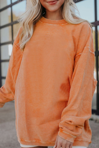 Orange Plain Drop Sleeve Crinkle Rib Oversized Sweatshirt