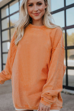 Shewin Textured Drop Shoulder Oversized Sweatshirt in Orange