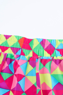 Multicolor Geometric Elastic High Waisted Shorts for Women