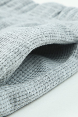 Gray Ribbed Zipper Sweatshirt & High Waist Shorts Set