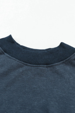 Blue Plain Drop Shoulder Crew Neck Pullover Sweatshirt