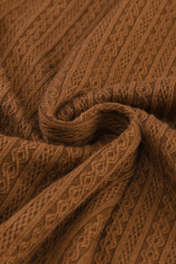 Brown Solid Color Textured Pullover Casual Long Sleeve Top