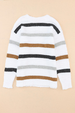 Multicolor Stripes Print Popcorn Drop Shoulder Pullover Sweater