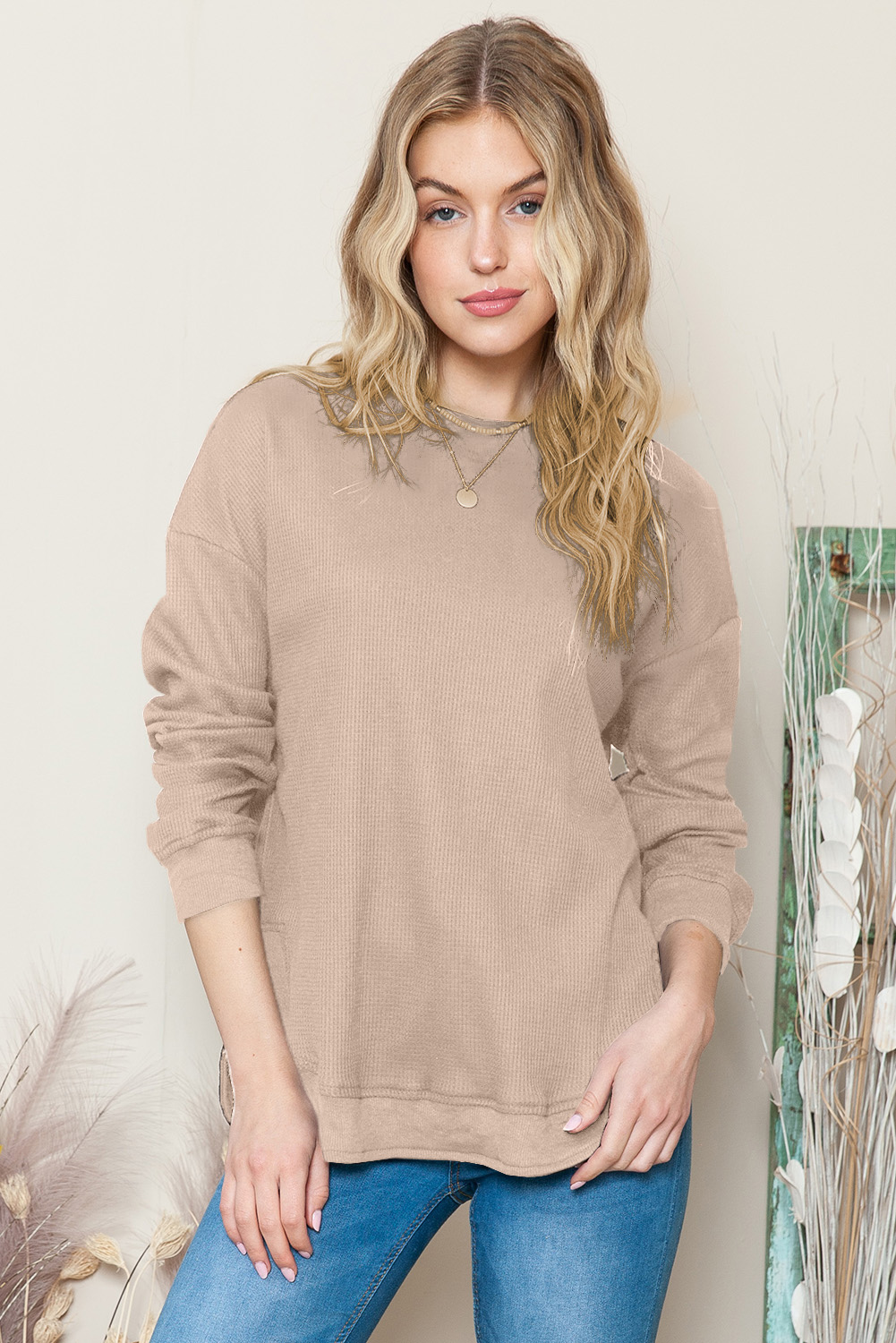 Apricot Plain Long Sleeve Top main image 1