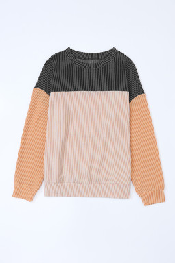 Black Ribbed Color Block Long Sleeve Top