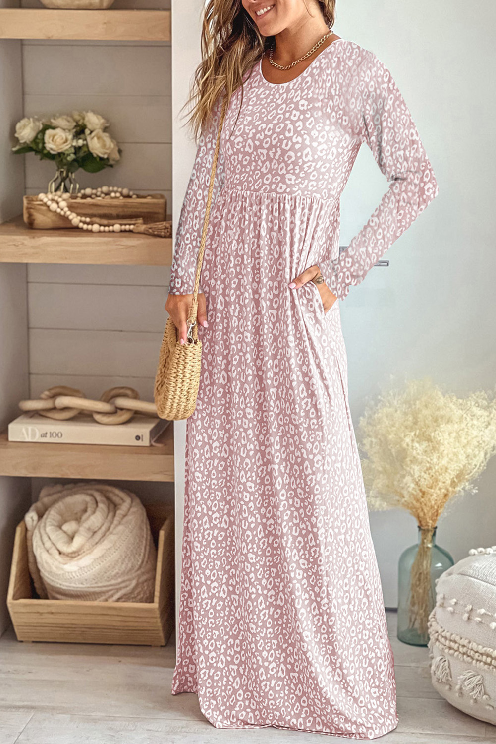 Choies Women's Leopard Print Maxi Dress - V-Neck, Tie Waist, Side Split, Chiffon Material, Available In Asian Sizes L & XL - View #3