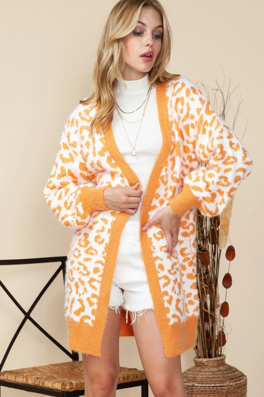 Leopard Print Open Front Cardigan