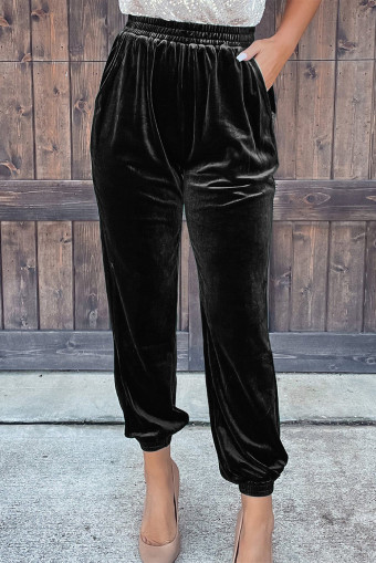 Pantalons jogger de vellut de butxaca vintage negres
