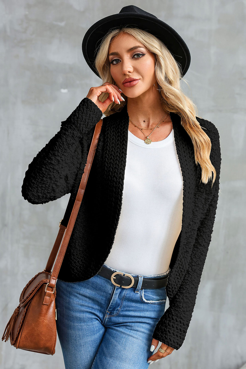 Pre-Order Open Knit Cardigan - Black main image 0