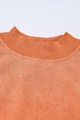 Orange Washed Drop Shoulder Crewneck Pullover Sweatshirt