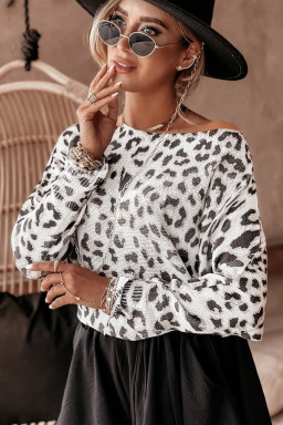 White Leopard Long Sleeve Crewneck Sweater
