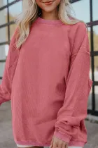 Strawberry Pink Drop Sleeve Ribbed Oversized Sweatshirt