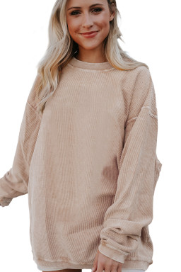 Apricot Drop Shoulder Rib Knit Oversized Sweatshirt