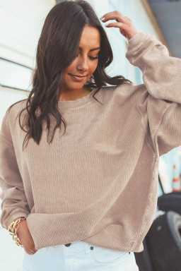 Apricot Drop Shoulder Rib Knit Oversized Sweatshirt