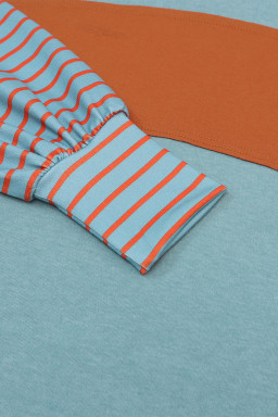 Green Colorblock Striped Bishop Sleeve Top with Side Slits